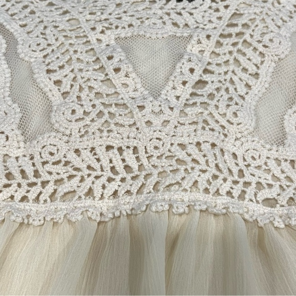 Cal Style USA 2XLSheer‎ Bell Sleeve Peasant Blouse Crochet Detail Unlined  Ivory - Picture 5 of 9